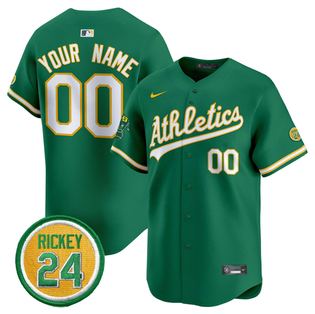 Men's Oakland Athletics Active Player Custom Green 2024 Limited With Rickey Henderson Patch Stitched Jersey